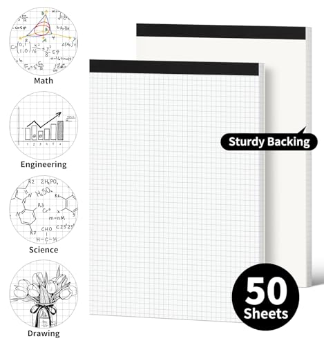 Graph Paper Notebook, 2 Pack, 8.5 x 11 Grid Paper, 4x4 Graph Ruled - color: 2 Pack-Squared (50 Sheets/Pad), size: 8.5" x 11"Portrait