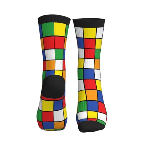 Crew Athletic Socks Funny Crazy Casual Sports Novelty Dress Socks for Women Men Running Hiking - color: Colorful Cube