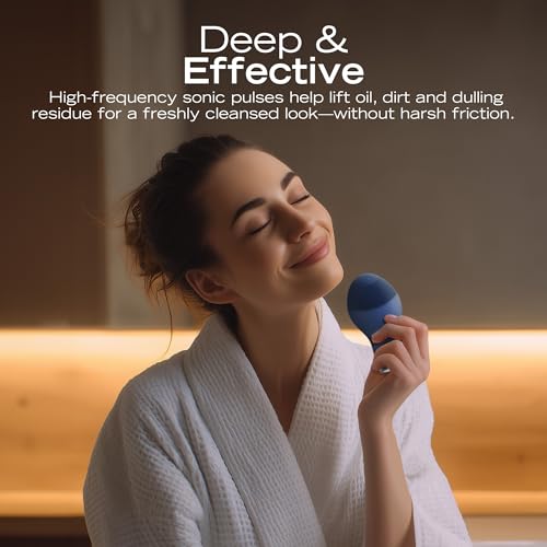 Nautica PC120 Facial Cleansing Brush Made with Ultra-Hygienic Soft Silicone, Waterproof, Rechargeable Vibrating Face Exfoliator Scrub Brush with Sonic Technology for Men & Women - Navy - size: Navy