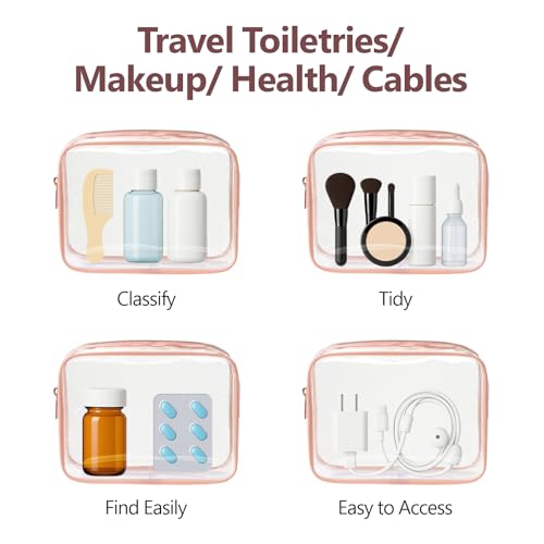 PACKISM Clear Makeup Bag Travel - TSA Approved Toiletry Bag, 2 Rose Pink - color: 2 Active A Rose Pink, size: Mixed Size Series (1 Medium + 1 Large)