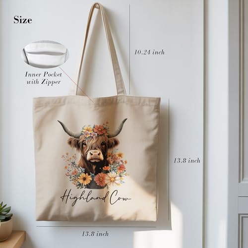 Aesthetic Canvas Tote Bag, Cute Reusable Bags for Women with Inner Pocket - color: Orange