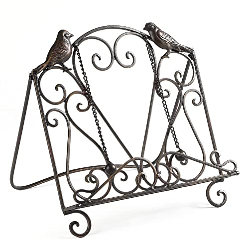Metal Cookbook Stand Clearance Recipe Book Holder for Kitchen (Birds/Vintage Scrolls, Bronze) - style: Birds/Vintage Scrolls