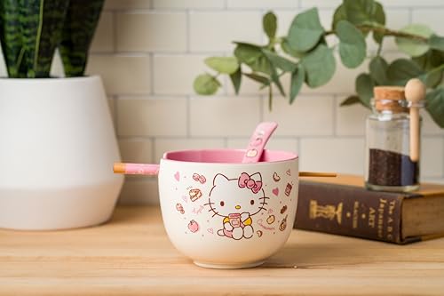 Silver Buffalo Sanrio Hello Kitty, Ceramic Ramen Bowl with Chopsticks, 20oz - color: Hello Kitty Apples and Cinnamon, size: 20 Ounces (With Spoon)