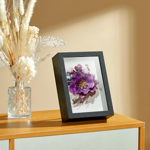 4x6 Small Shadow Box Picture Frame with Real Glass and Linen Back - color: Black + Thickened Panel + Foam Packaging, size: 4x6