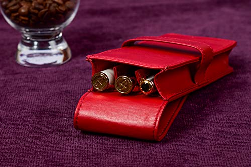 DiLoro Leather Double Pen Case Pencil Pouch Holder for Two Fountain Ballpoint Rollerball Pens and Pencils (Red) - color: Red