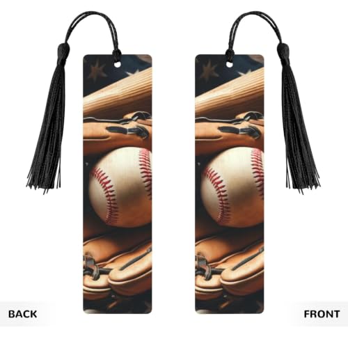 1 Pack Baseball-Themed Wooden Bookmark for Reading with Tassels