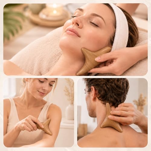 Sandalwood Massage Tools 2 Pcs Triangle Gua Sha Board & Acupressure Stick Ergonomic Massager Wood Stick for Foot, Head, Neck, Hands, Legs