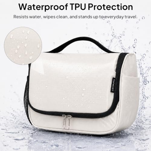 Travel Toiletry Bag for Women & Men, Waterproof Hanging Makeup Organizer - color: Beige