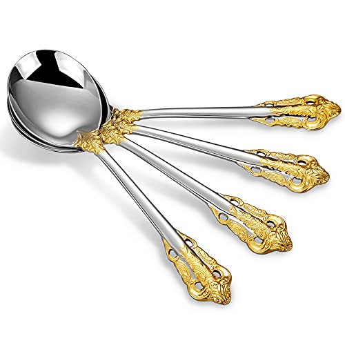 KEAWELL Gorgeous 4-Piece 18/10 Stainless Steel Soup Spoon Set (Gold Accent) - style: Gold Accent