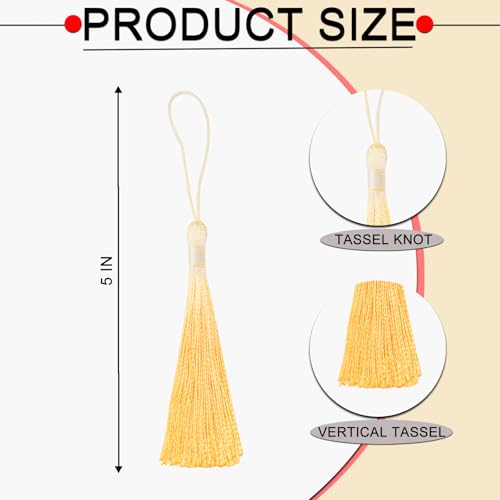 50Pcs 5 Inch Bulk Bookmark Tassel Kit for Graduation, Keychain(BeigeYellow) - color: Beige&yellow