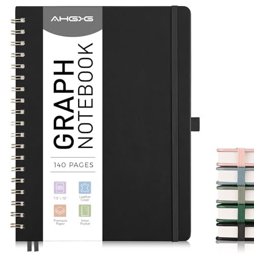 AHGXG Graph Paper Notebook, 140 Pages, B5 (7.6" x 10") - color: Black, style: B5-Graph