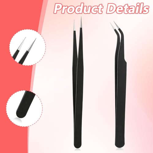 2PCS Stainless Tweezers, Sticker Tweezers Stainless Steel Straight and Curved Tip Tweezer for Eyelash Extensions Precision Electronics Nail Rhinestone Jewelry