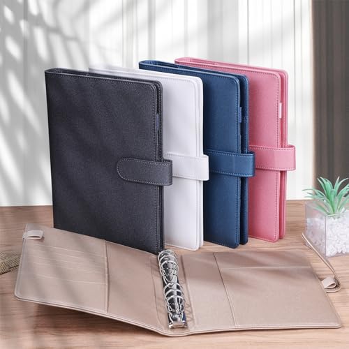 Antner A5 Binder 6 Ring Refillable Notebook Budget Planner Cover for Cash Organizer, PU Leather Loose Leaf Kpop Photocard Holder Small Binder for A5 Planner Inserts with Magnetic Buckle, Glitter Gold - color: Glitter Gold