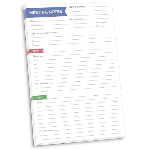 bloom daily planners 6" x 9" Double Sided Meeting Notes Planning Pad for Work Organization - Topics, Takeaways, Action Items & Follow-Ups - ADHD Friendly Undated Meeting Agenda Notepad - color: 6" x 9" Meeting Pad