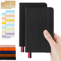 Pocket Dotted Notebook, 2-Pack Dot Grid Notebook, Dotted Journal with Stickers, 3.5" x 5.5" Hardcover, Small Mini A6 size, 160 Pages, 100 gsm Thick Paper, Black - color: Black