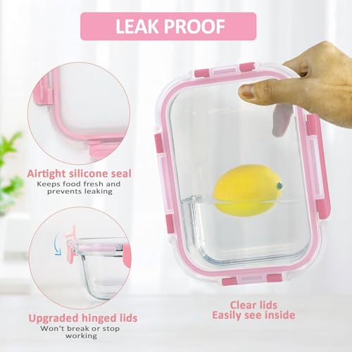 M MCIRCO 10 Pack Glass Food Storage Containers with Lids, Pink - color: pink