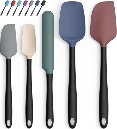 Coukre Silicone Spatula Set of 5,High Temperature Resistant, Food Grade Silicone, Dishwasher Safe, for Baking, Cooking (Colorful A Black) - color: Colorful A Black