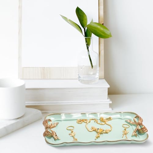Warmtree Bow Jewelry Tray, Coquette Trinket Dish, Vanity Decor - color: Green