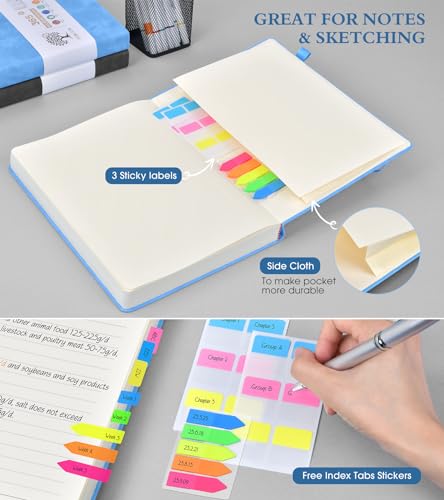PERCUN A4 Lined Journal Notebook，365 Page Large Leather Journals for Writing Women Men，Hardcover Notebook with 100Gsm Thick Pages for Travel，Work，School，College Ruled, Daily Diary (8.5" x 11.4") - color: Blue, size: A4
