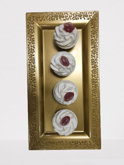 Yumchikel-Decorative Plastic Serving Tray & Platter Set (12 pk)-Gold & lace Rim Serving Trays & Platters for Food - Weddings, Upscale Parties, Dessert Table, Cupcake Display - 14"x7.5" inches - color: Gold Lace, size: 12 Pack