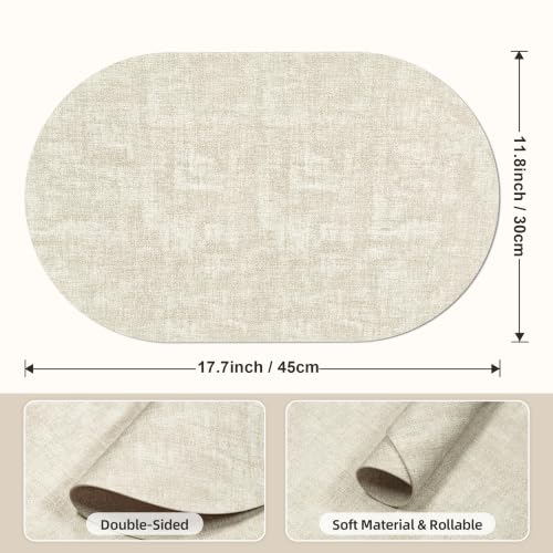 Placemats Set of 6, 17.7 x 11.8 Inch Oval Faux Leather Place Mats - color: R-beige