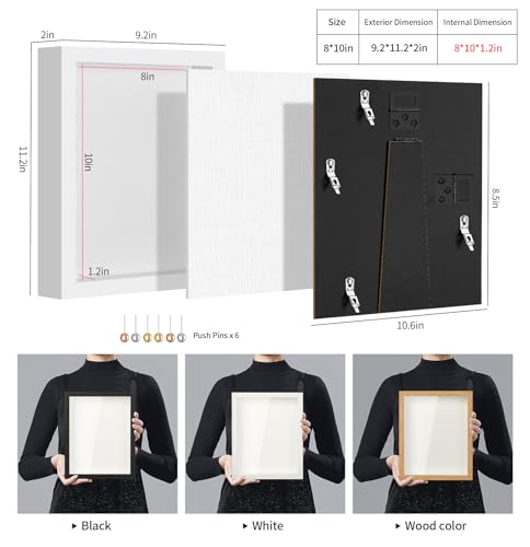 8x10 Shadow Box Picture Frame with Real Glass Panel and Linen Back - color: White + Thickened Panel + Foam Packaging, size: 8x10