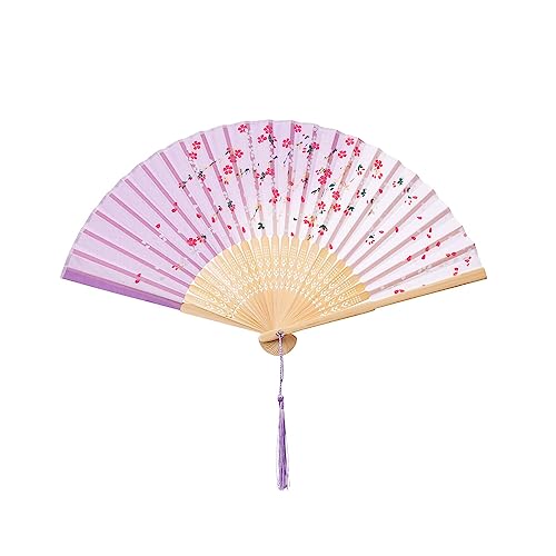 QIRMIZI 10 Pieces Handheld Fans, Silk Folding Fans, Floral Folding Fans for Birthday,Dancing, Cosplay, Weddings, Parties, and Events,Purple Cherry Blossom Rain - color: 01 Light Purple Cherry Blossom Rain