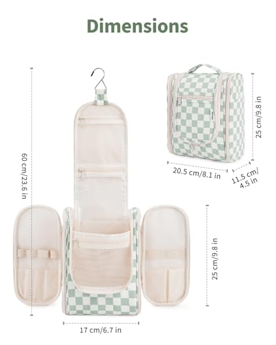 Narwey Hanging Travel Toiletry Bag for Women, Makeup Cosmetic Bag - color: C-Mint Green Checkerboard, size: Medium