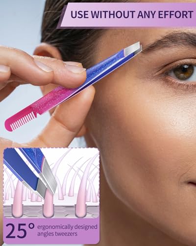 MORGLES Tweezers Set 9 Pcs Nail Clipper Kit with Case for Eyebrows Grooming - color: D-purple