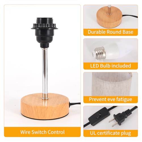 RISLG 2 Pack Small Table Lamps, Bedside Lamps for Nightstand with Wire Switch, Modern Minimalist Desk Lamp with Linen Fabric Shade for Dorm Kids Room Living Room Office Bedroom, Bulb Included - color: 2 Pack Beige-Wood, size: 13in