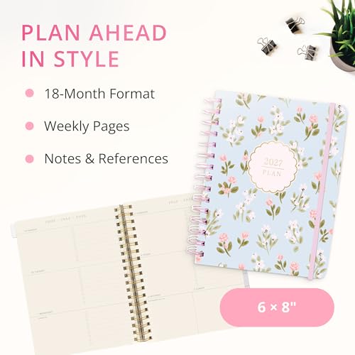 Graphique Floral 18 Month Planner, July 2026 – Dec. 2027, Hardbound Spiral Planner with Monthly Tabs, Holidays & Reminder Stickers, 6 x 8 - color: Floral