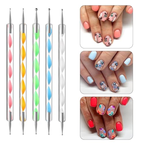 23 Piece Nail Art Tools Set Resin Nail Art Palette Nail Art Brush 2-way Acrylic Silicone Engraving Pen Dotting Pen Tools DIY Home Salon Makeup Display Board Nail Art Kit (White) - color: White