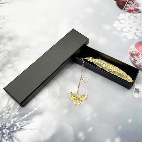Initial Letter and Butterfly Charm Metal Feather Bookmark (Gold-L) - style: Gold-L