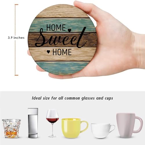 Britimes Coasters for Drinks, Set of 6, Ceramic Stone, Wooden - color: Retro 3