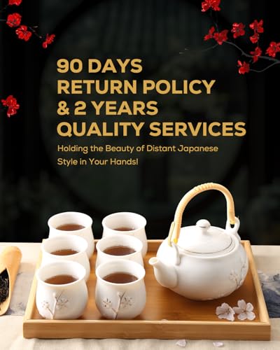 Dujust Japanese Tea Set, White Porcelain Chinese Tea Set (Plum in Golden) - color: White