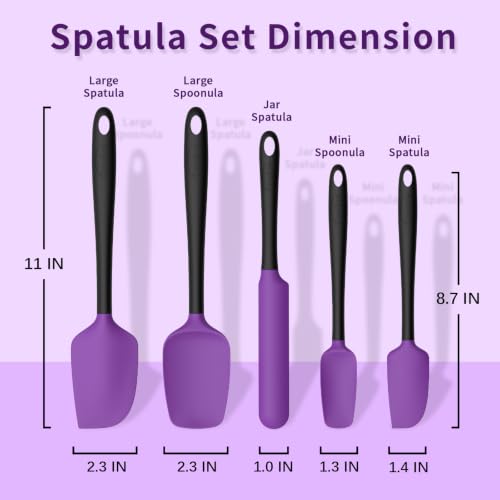 Coukre Silicone Spatula Set of 5,High Temperature Resistant, Food Grade Silicone, Dishwasher Safe, for Baking, Cooking (Purple Black) - color: Purple Black