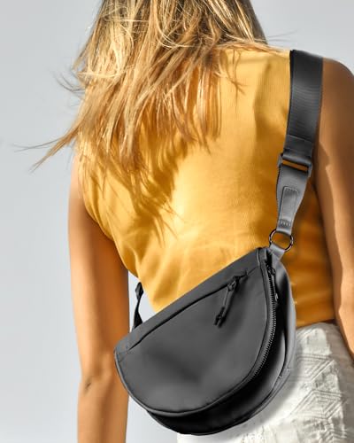 Crescent Bag for Women,Medium Nylon Crescent Bag Single Shoulder Bag - color: Black Grey