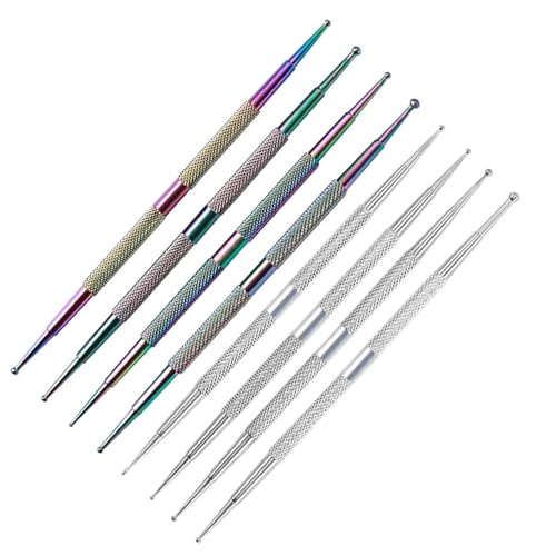 4Pcs Dual-Ended Nail Dotting Tool Set, Silver Stainless Steel Nail Art Dot Pens with Portable Storage Cases, Professional Nail Polka Dot & Rhinestone Picker Tools for Salon DIY Manicure - color: Silver