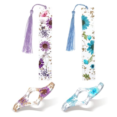 Book Page Holder 4 Pieces - Dried Flower Resin Bookmarks with Tassel, Handmade Book Mark Set Reading Accessories for Reading Lovers, Thumb Page Holder Gift for Bookworm Readers