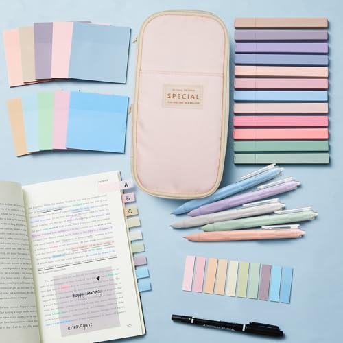 Jutom 39 Pcs Aesthetic Book Annotation Kit, Pink, Cute Style - color: Pink, style: Cute Style