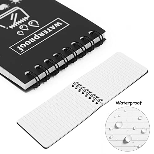 Geluode 6 Pack Waterproof Notebook, 3 x 5 Inches Pocket Notepad, All-Weather Memo Pads with Top-Spiral, Tactical Steno Pads with Grid for Outdoor Activities Recording and Tactical Pocket