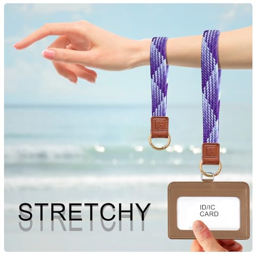 Fishent Stretchy Key Chain, Cute Keychain Wristlet, Upgraded Woven Wrist Lanyard for Keys, Key Chains for Women Men Car Keys ID Badges Card Wallet Phone, Gradient Purple - color: Gradient Purple