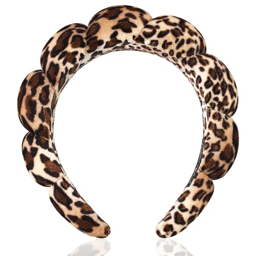 Ayesha Spa Headband for Washing Face Makeup Skincare Soft Sponge Hair band - color: leopard
