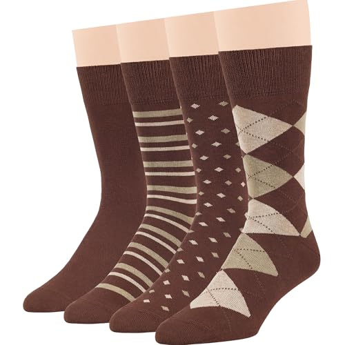 7BIGSTARS Men Cotton Patterned Crew Dress Socks 4-6 Pack, L 9-12 - color: 09b - Brown Assortment (A17)