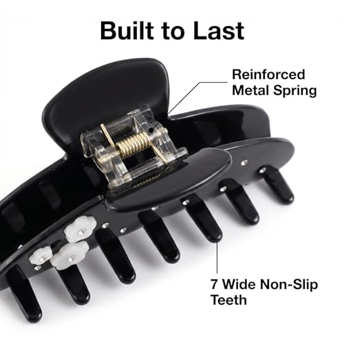 Black Hair Claw Clip with Flowers, 4 Inch Large Hair Clips for Women - color: Black