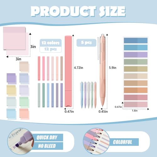 Jutom 39 Pcs Aesthetic Book Annotation Kit,Purple,Cute Style - color: Purple Beige, style: Cute Style