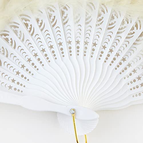 BABEYOND 1920s Marabou Feather Folding Hand Fan - color: Champagne