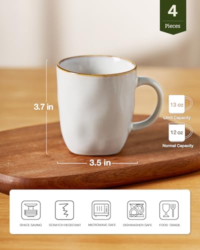 famiware Coffee Mugs Set of 4, Ocean Square 13oz Coffee Cup Set with Handle - color: Ocean Square-Cappuccino White, size: 4pcs