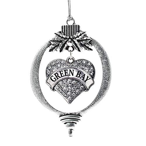 Inspired Silver - Green Bay - Silver Christmas Ornament - Pave Heart Charm Christmas Tree Ornament with Cubic Zirconia - Holiday Hanging Decoration - style: Green Bay