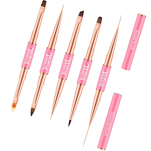 Yasterd Nail Art Brushes Set 5pcs Double-Ended Nail Brushes for Nail Art - color: Pink